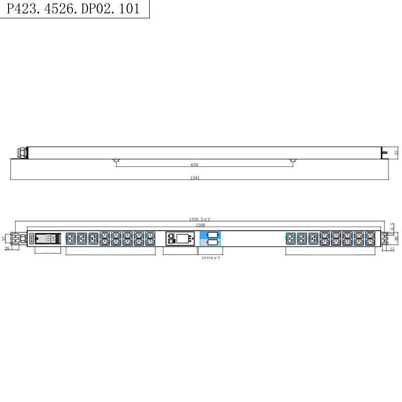 TCP/IP 지능형 랙 PDU 26 콘센트 IEC C13 /C19 1.5U 액체 자기 회로 차단기 수직