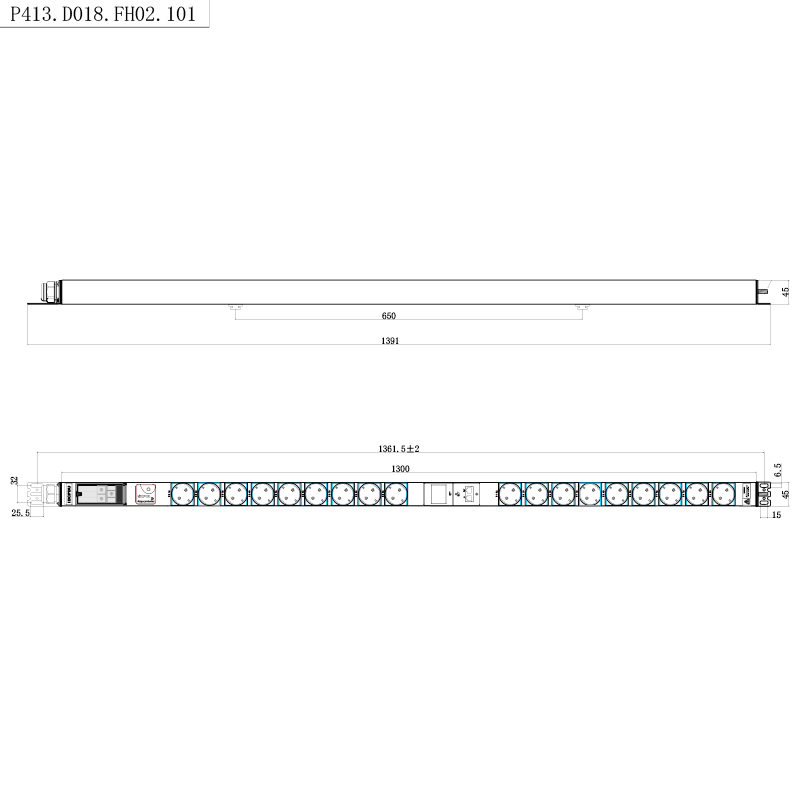 18개 콘센트 독일 1U 서지 보호 핫스왑 가능 RS485 미터 랙 PDU